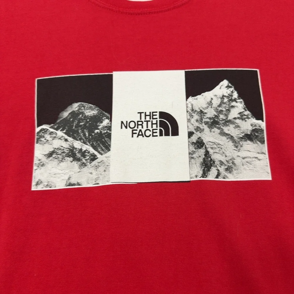 The North Face Long Sleeve Shirt Men M Red Cotton Graphic Mountain Outdoor Style